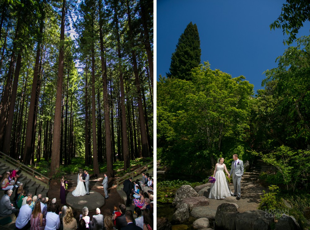 bride and groom at a mather redwood grove wedding